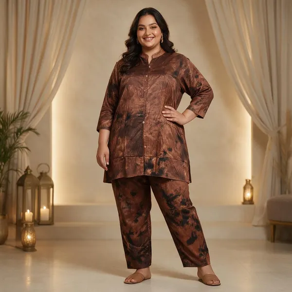 Dark_Brown_Rayon_Printed__knee_length_Co-Ord_Set_For_Women