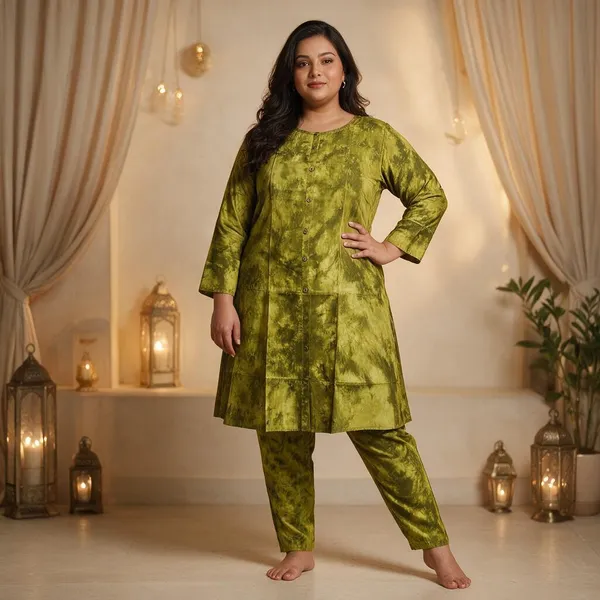 Olive_Green_Rayon_Printed__Knee_length_Co-Ord_Set_For_Women