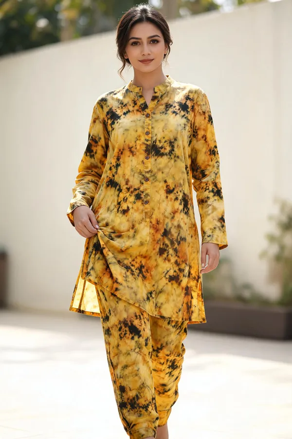 Yellow_Rayon_Printed__Knee_length_Co-Ord_Set_For_Women