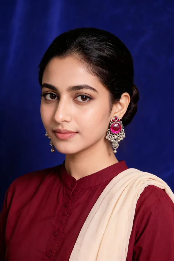 Pink_Magenta_Stone_Oxidized_Jhumka_Earrings_With_Ghungroo_For_Women