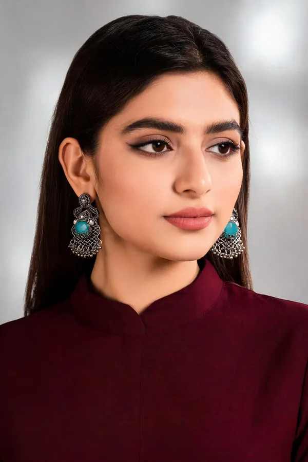 Turquoise_Oxidized_Filigree_Chandbali_Ghungroo_Earrings_For_Women