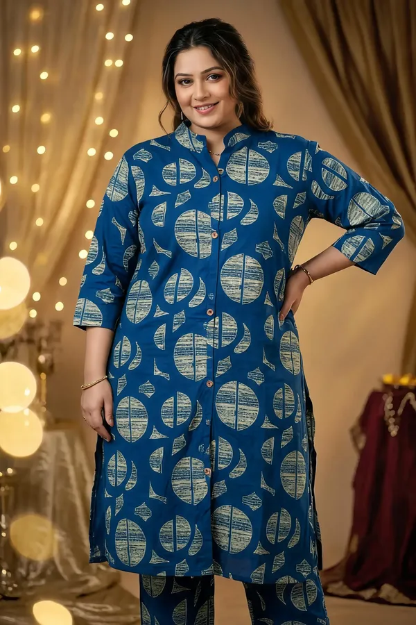 Royal_Blue_Rayon__Knee_length_Plus_Size_Co-Ord_Set_For_Women
