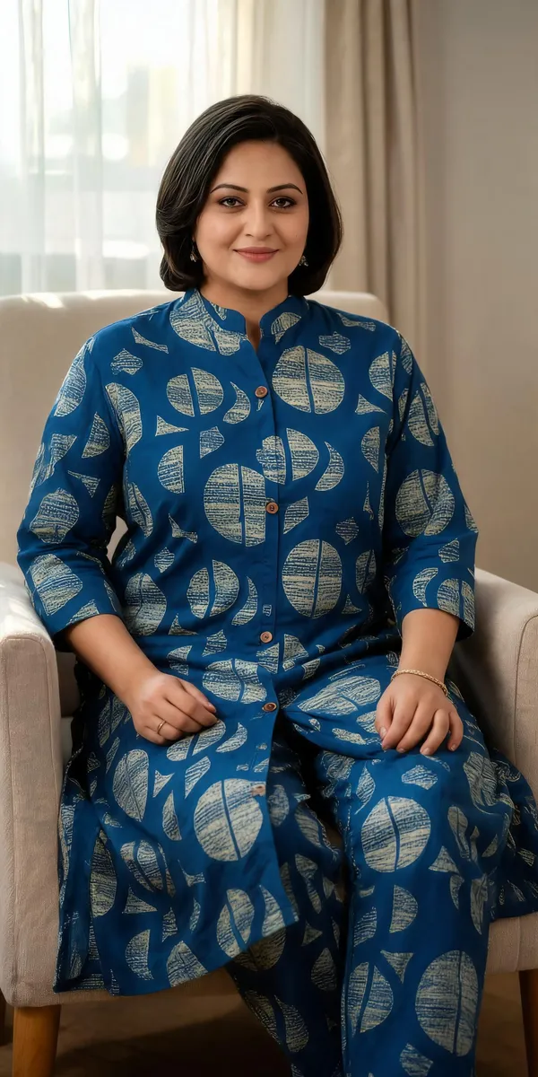 Royal_Blue_Rayon__Knee_length_Plus_Size_Co-Ord_Set_For_Women