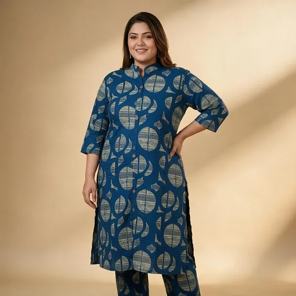 Royal_Blue_Rayon__Knee_length_Plus_Size_Co-Ord_Set_For_Women