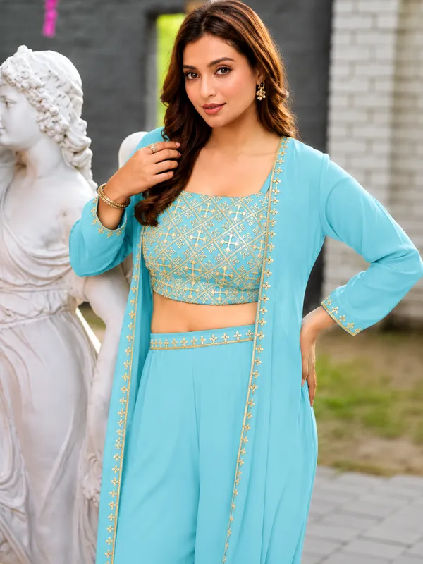 Aqua_Embroidered_Georgette_Co-Ord_Set_for_Women