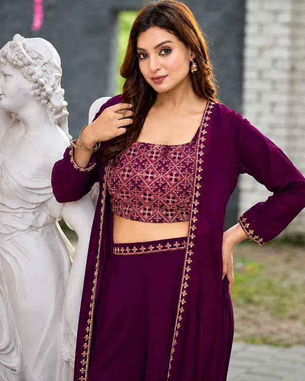 Wine_Embroidered_Georgette_Co-Ord_Set_for_Women