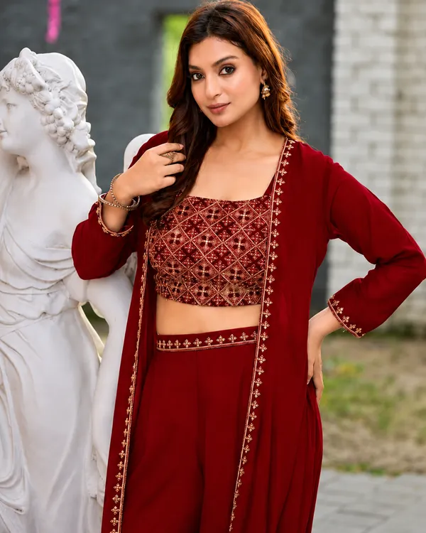 Maroon_Embroidered_Georgette_Co-Ord_Set_for_Women