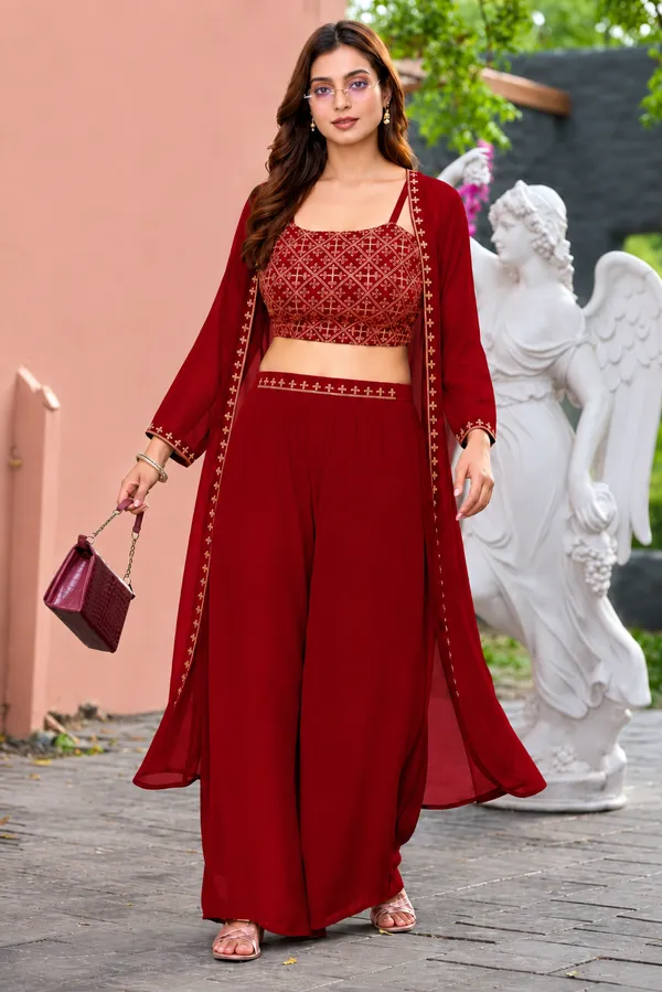 Maroon_Embroidered_Georgette_Co-Ord_Set_for_Women