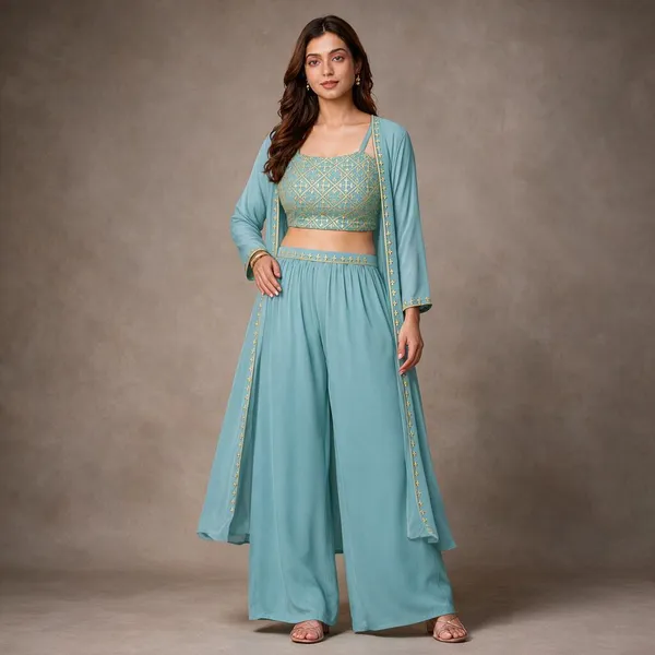Aqua_Georgette_Embroidered_Co-Ord_Set_For_Women