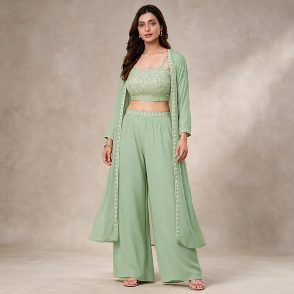Sage_Green_Georgette_Embroidered_Crop_Top_Palazzo_Shrug_Set_For_Women