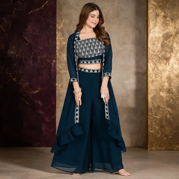 Navy_Blue_Georgette_Embroidered_Co-Ord_Set_For_Women