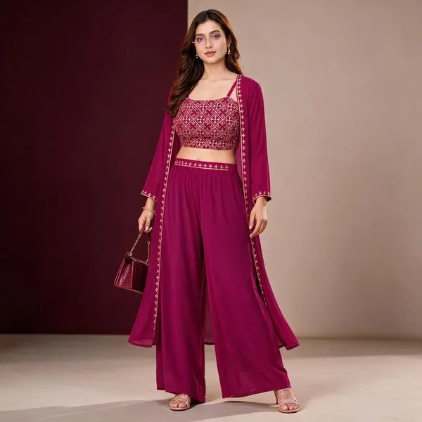 Magenta_Georgette_Printed_Ethnic_Co-Ord_Set_For_Women