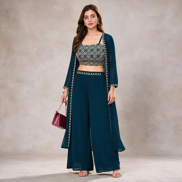 Navy_Blue_Georgette_Embroidered_Ethnic_Co-Ord_Set_For_Women