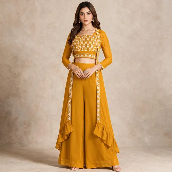 Yellow_Georgette_Printed_Sharara_Co-Ord_Set_For_Women