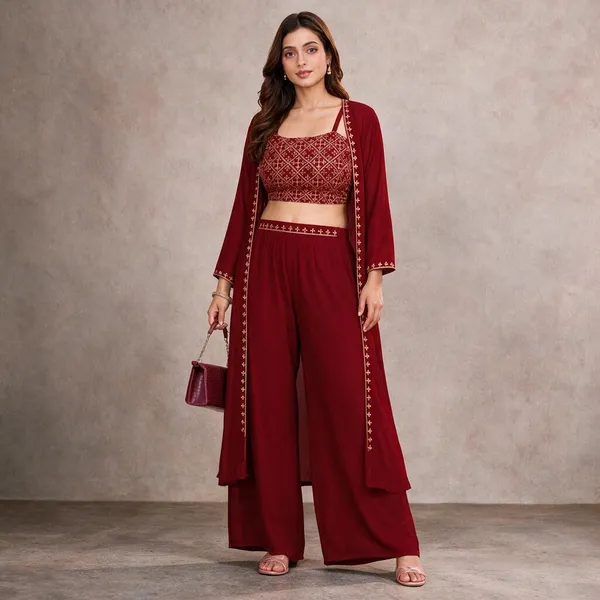 Maroon_Georgette_Embroidered_Co-Ord_Set_For_Women