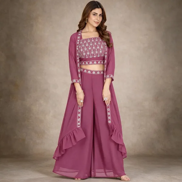Dark_Pink_Georgette_Patterned_Co-Ord_Set_For_Women