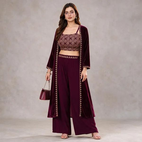 Wine_Georgette_Embroidered_Co-Ord_Set_For_Women
