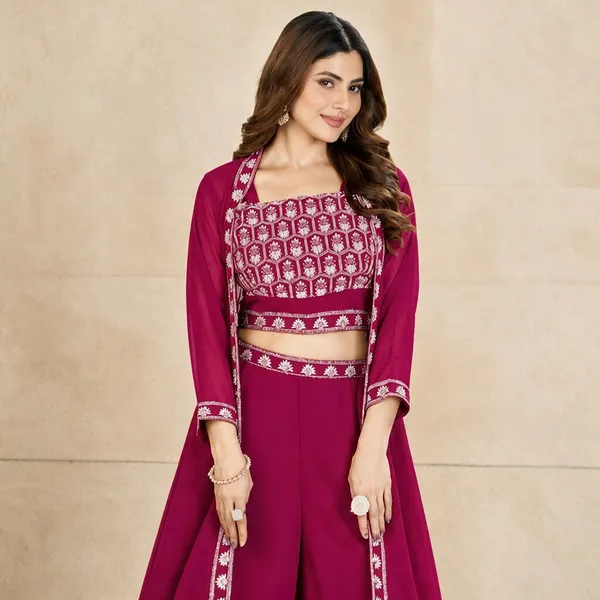 Magenta_Georgette_Embroidered_Palazzo_Suit_Co-Ord_Set_For_Women