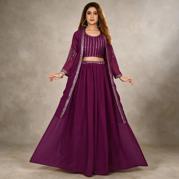Purple_Georgette_Embellished_Lehenga_Choli_Set_For_Women