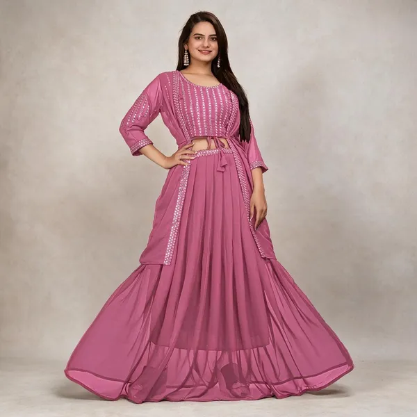 Dark_Pink_Georgette_Embellished_Flared_Dress_For_Women