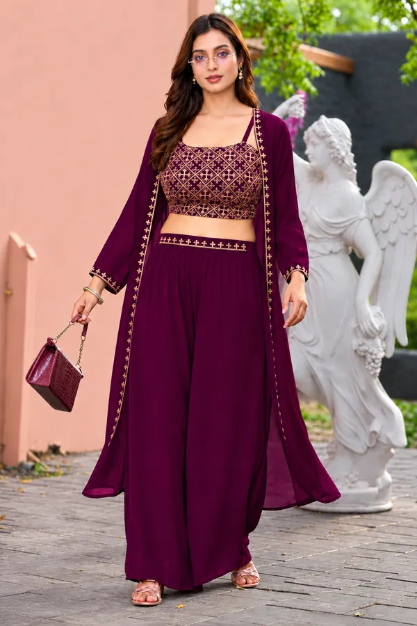 Wine_Embroidered_Georgette_Co-Ord_Set_for_Women
