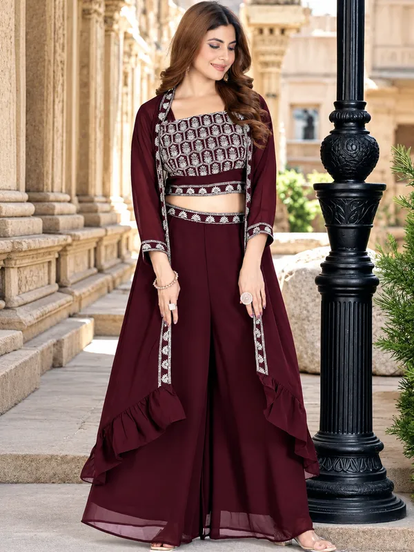 Maroon_Embroidered_Georgette_Sharara_Set_for_Women