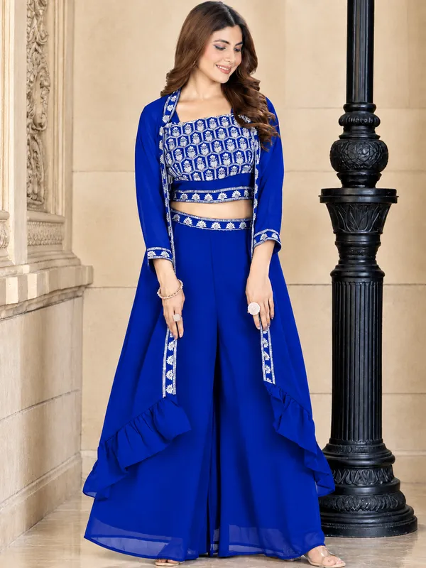 Blue_Embroidered_Georgette_Sharara_Set_for_Women