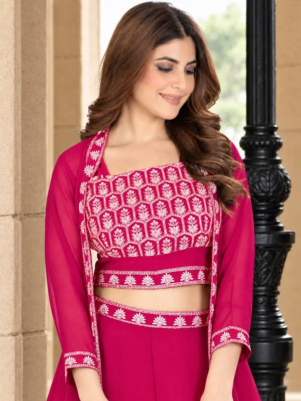 Magenta_Embroidered_Georgette_Crop_Top_Sharara_Set_for_Women