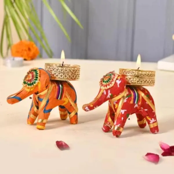 Cotton_Festive_Elephant_Tea_Light_Holder_Set_Of_2