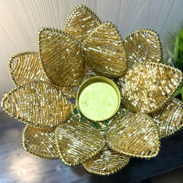 Bead_&_Metal_Festive_Golden_Lotus_Tea_Light_Holder