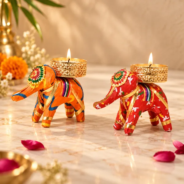 Cotton_Festive_Elephant_Tea_Light_Holder_Set_Of_2