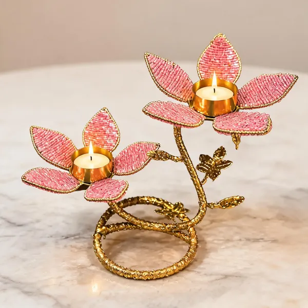 Bead_&_Metal_Festive_Pink_Lotus_Tea_Light_Holder