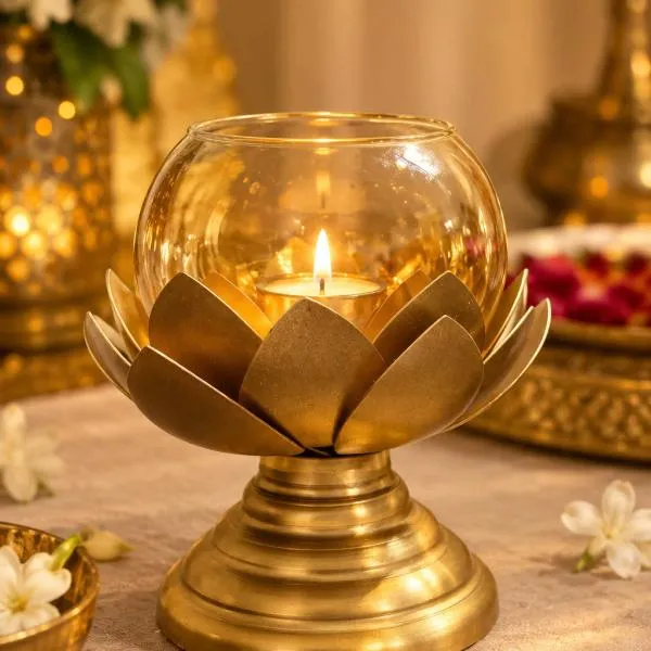 Metal_&_Glass_Lotus_Tea_Light_Holder_With_Detachable_Bowl