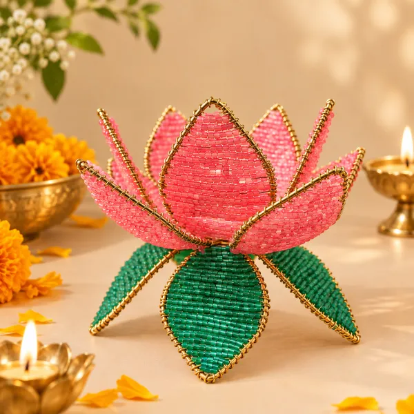 Bead_&_Metal_Festive_Pink_Lotus_Tea_Light_Holder