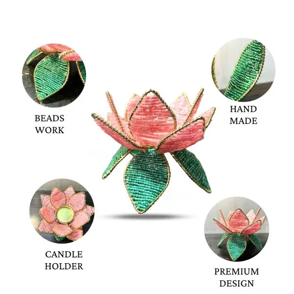 Bead_&_Metal_Festive_Pink_Lotus_Tea_Light_Holder