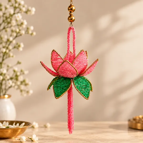 Bead_&_Metal_Festive_Pink_Lotus_Hanging_Tea_Light_Holder