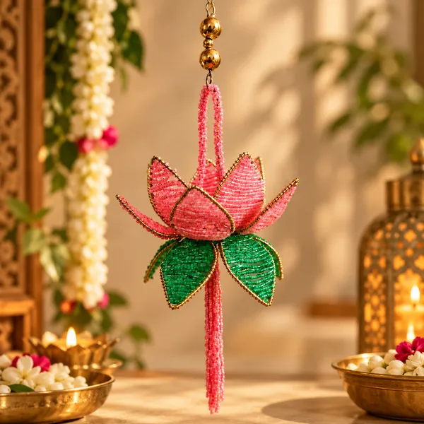 Bead_&_Metal_Festive_Pink_Lotus_Hanging_Tea_Light_Holder