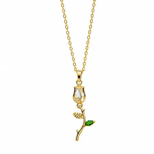 Gold_Stainless_Steel_Floral_Rose_Pendant_Necklace_For_Women