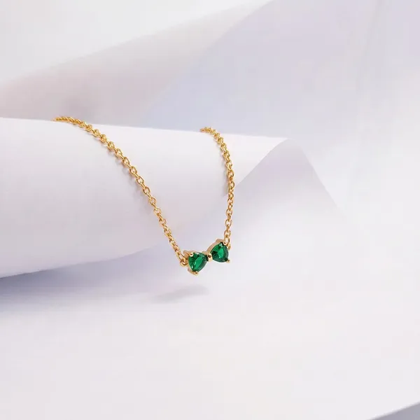 Gold_&_Green_Stainless_Steel_Bow_Pendant_Necklace_For_Women