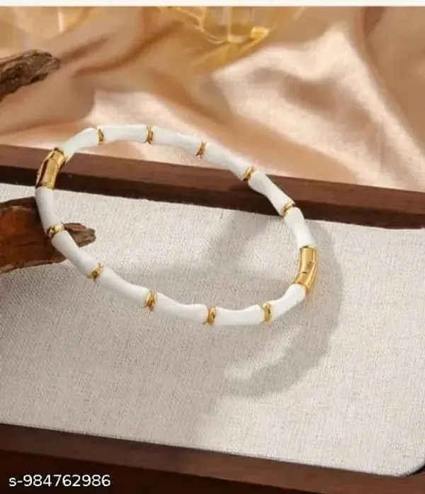 White_&_Gold_Enamel_Beaded_Bracelet_For_Women