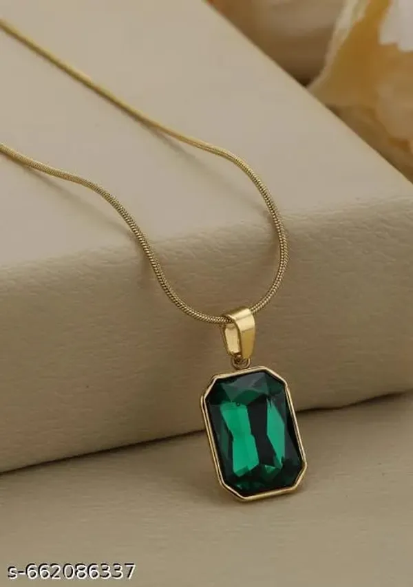 Green_&_Gold_Stainless_Steel_Emerald_Pendant_Necklace_For_Women