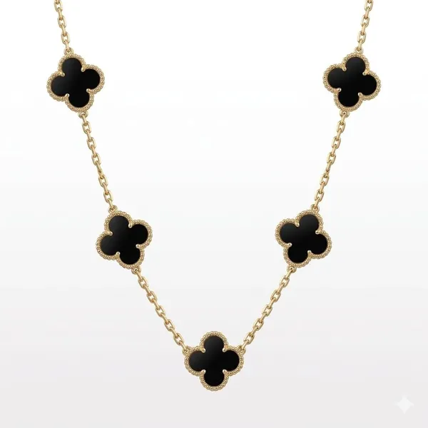 Gold_Black_Clover_Chain_Necklace_For_Women