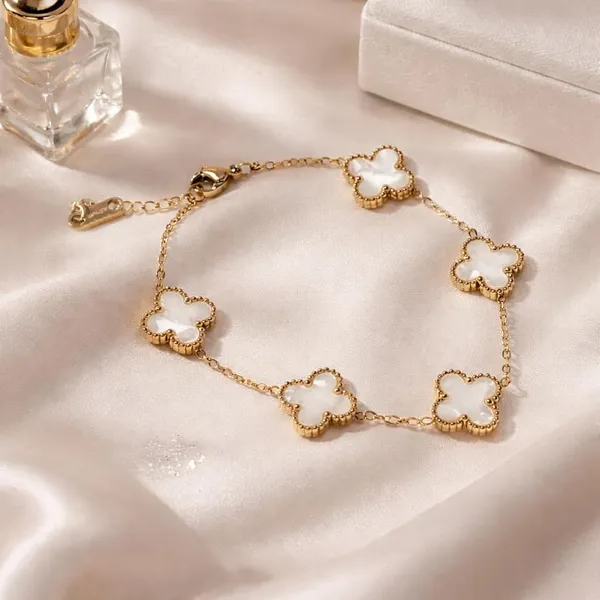 Gold-Tone_White_Clover_Charm_Bracelet_For_Women