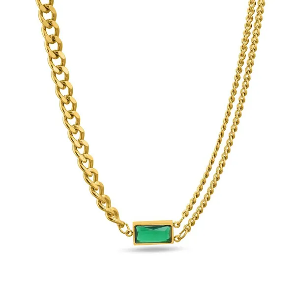 Gold_Green_Stone_Layered_Necklace_For_Women