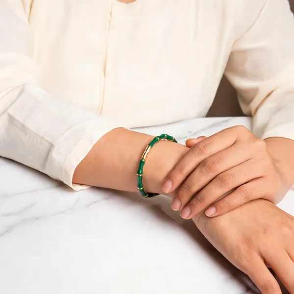 Green_&_Gold_Enamel_Bamboo_Style_Bracelet_For_Women