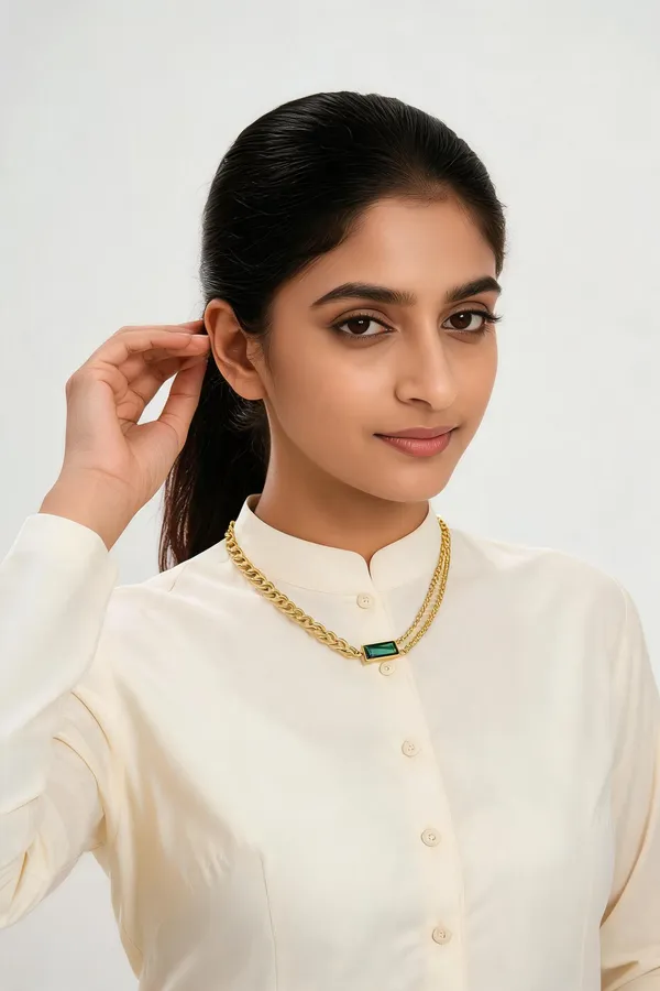 Gold_Green_Stone_Layered_Necklace_For_Women