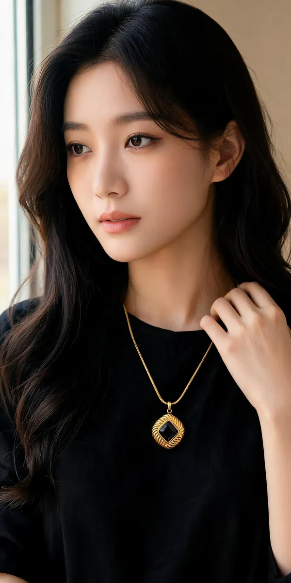 Black_&_Gold_Stainless_Steel_Statement_Pendant_Necklace_For_Women