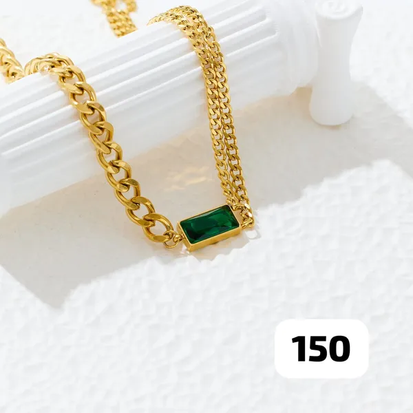 Gold_Green_Stone_Layered_Necklace_For_Women