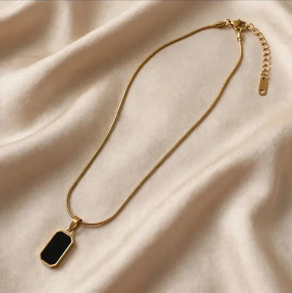 Gold_&_Black_Stainless_Steel_Rectangular_Pendant_Necklace_For_Women