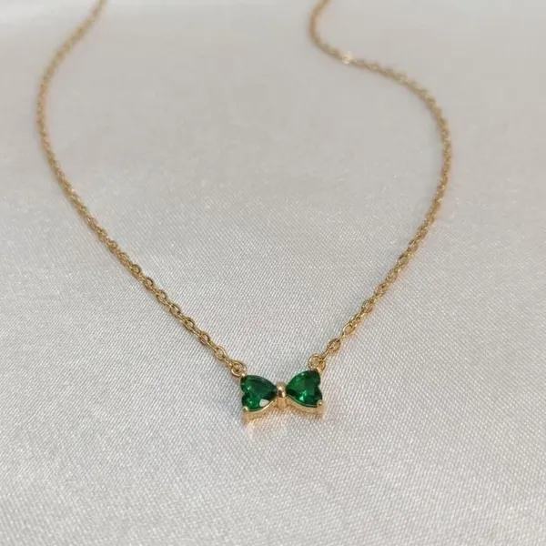 Gold_&_Green_Stainless_Steel_Bow_Pendant_Necklace_For_Women